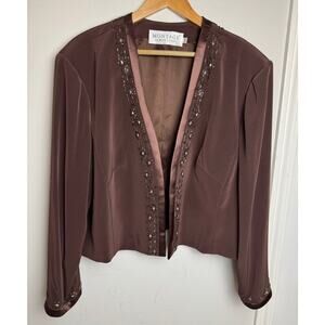 MONTAGE BY Mon Cheri Plus Size Open Front Beaded Jacket / Blazer 22W Chocolate